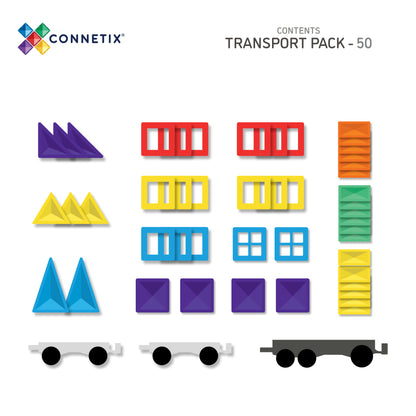 50 vnt. Connetix magnetinis konstruktorius - Rainbow Transport pack