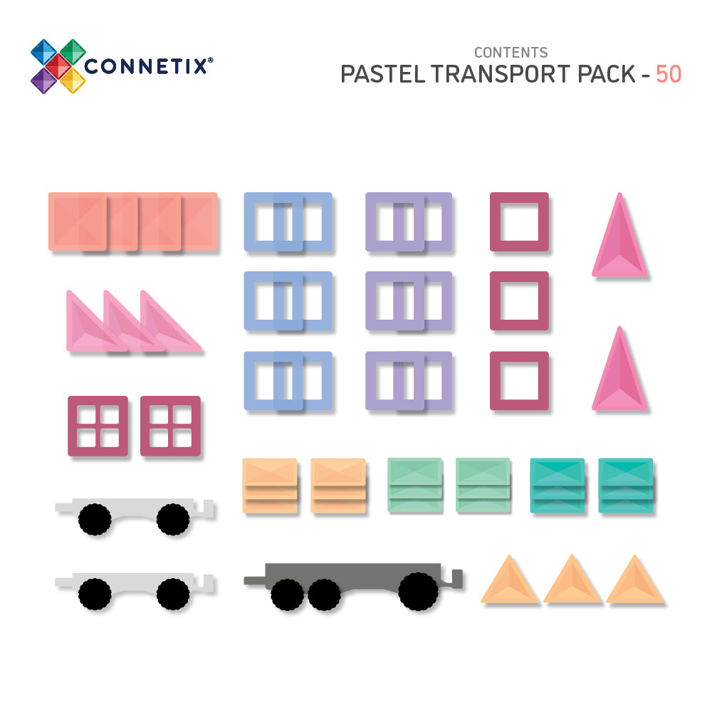 50 vnt. Connetix magnetinis konstruktorius - Pastel Transport pack